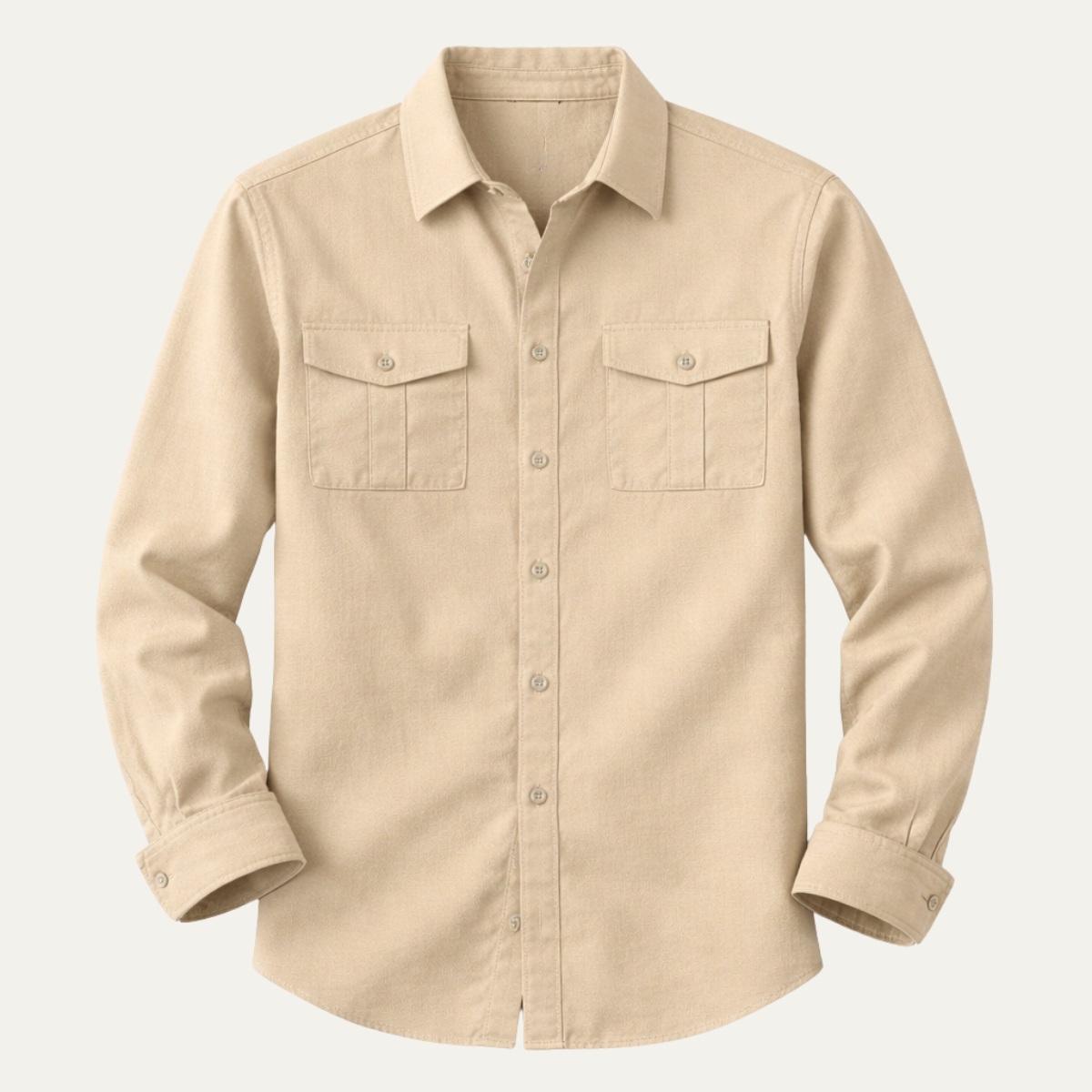 Men's Cotton Linen Cargo Shirt Double Pocket Button Up - Fashinoza
