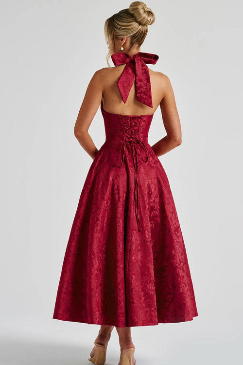 Women's Halterneck Maxi Dress V-Neck