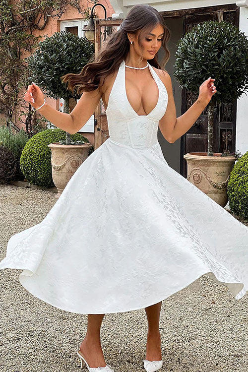 Women's Halterneck Maxi Dress V-Neck