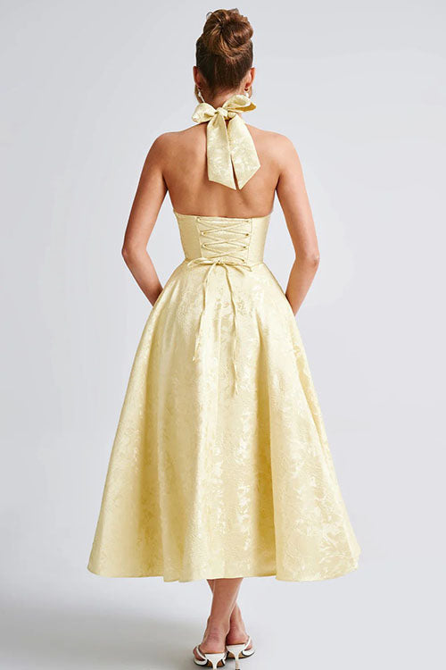 Women's Flared Midi Dress Halter Neck Structured Fit