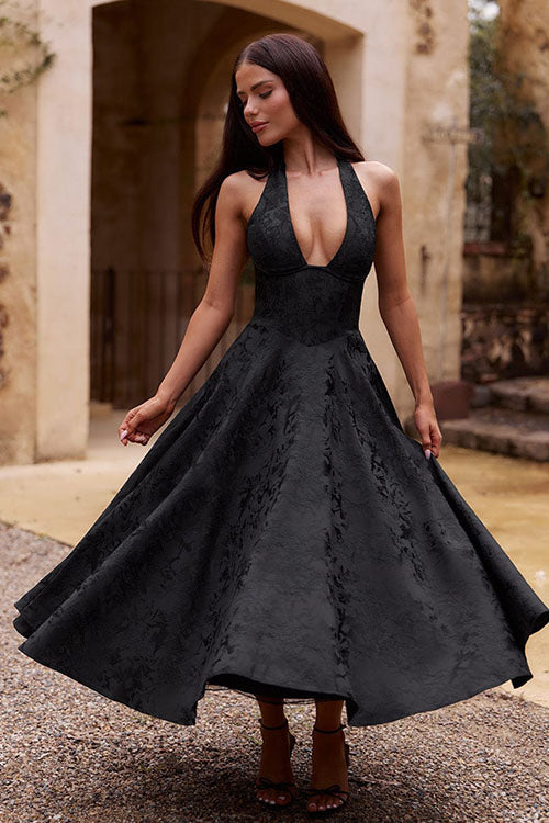 Women's Halterneck Maxi Dress V-Neck