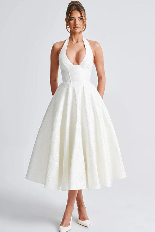 Women's Halterneck Maxi Dress V-Neck
