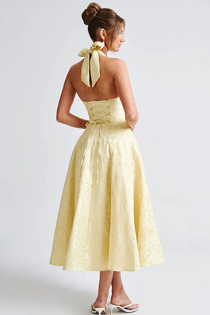 Women's Flared Midi Dress Halter Neck Structured Fit