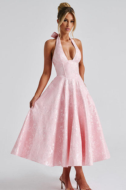 Women's Halterneck Maxi Dress V-Neck