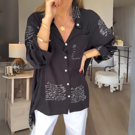 Women's Button-Up Shirt Handwritten Design - Fashinoza