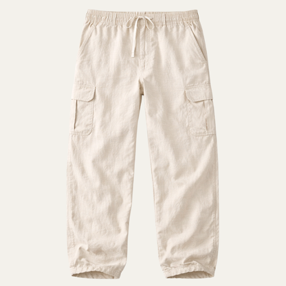 Men's Cotton Linen Cargo Pants Loose Fit Multi Pocket - Fashinoza