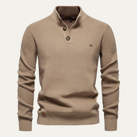 Vulcano Men's Turtleneck Sweater Mock Neck Button Up - Fashinoza
