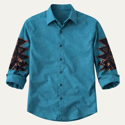 Men's Western Denim Shirt Two Tone Patchwork Blue - Fashinoza