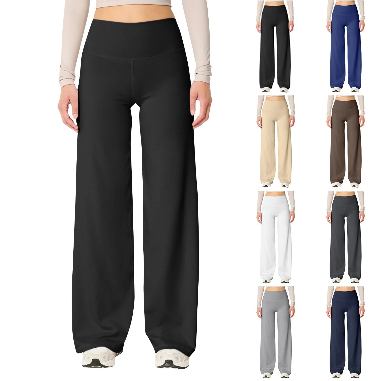 Women's High-Waisted Yoga Pants Stretchy Black - Fashinoza