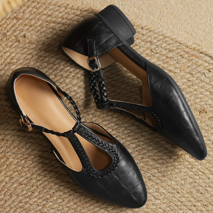 Women's Leather Mary Jane Flats Pointed Toe