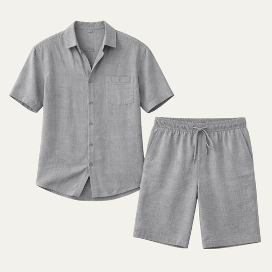 Men's Linen Shirt And Shorts Set Breathable Summer Beige - Fashinoza