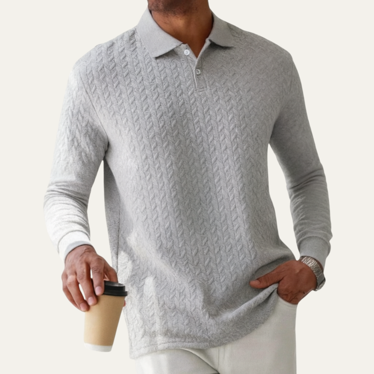 Men's Polo Sweater Casual Knit Navy Blue