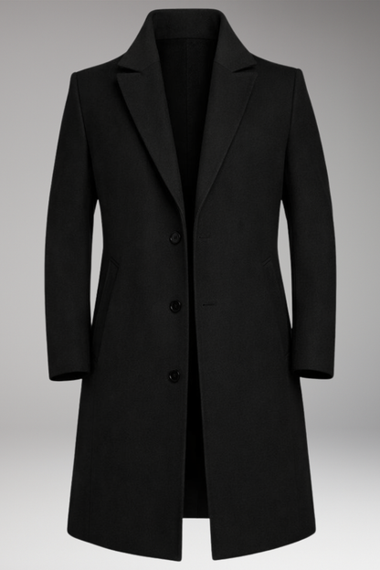 Men's Notched Lapel Long Coat Seam Pockets - 
Fashinoza