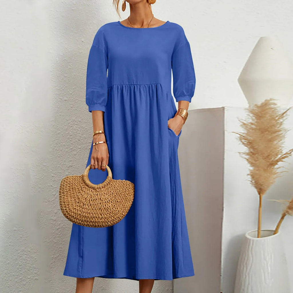 Women's Midi Patchwork Dress Comfortable Casual - Fashinoza