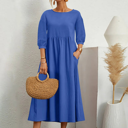 Women's Midi Patchwork Dress Comfortable Casual - Fashinoza