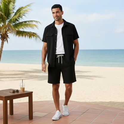Men's Corduroy Summer Shirt And Shorts Set