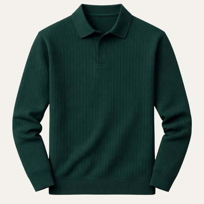Men's Long Sleeve Ribbed Polo Shirt - Fashinoza