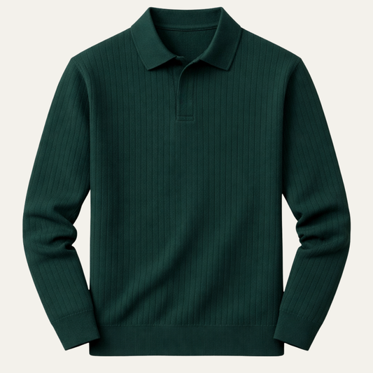 Men's Long Sleeve Ribbed Polo Shirt - Fashinoza