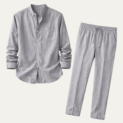 Men's Linen Shirt And Pants Set Relaxed Fit - Fashinoza