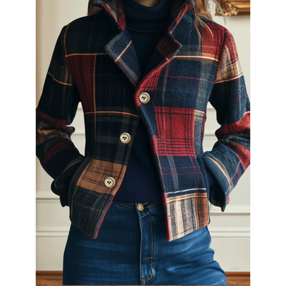 Women's Plaid Button Front Jacket - Fashinoza