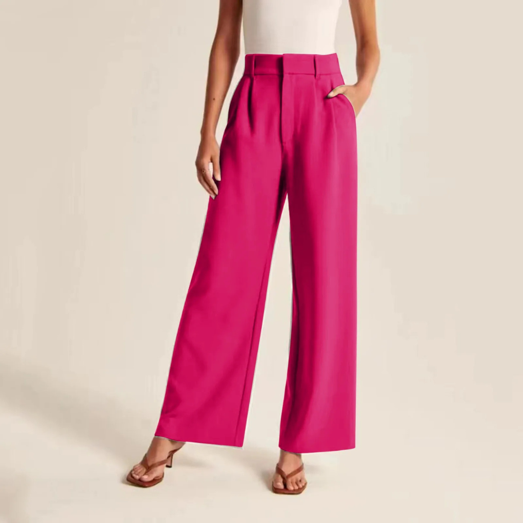 Women's High Waisted Linen Trousers Pleated Beige - Fashinoza