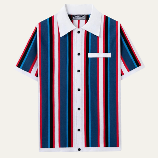 Men's Striped Polo Shirt Knit Retro Style - Fashinoza