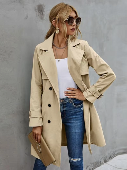 Women's Double-Breasted Trench Coat Classic Fit - Fashinoza