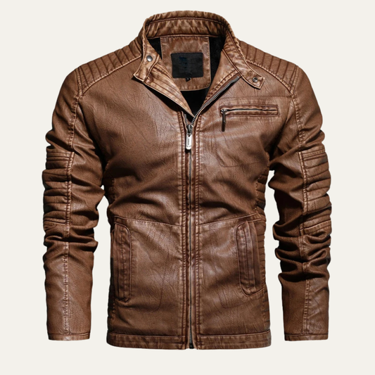 Men's Classic Leather Biker Jacket - Fashinoza