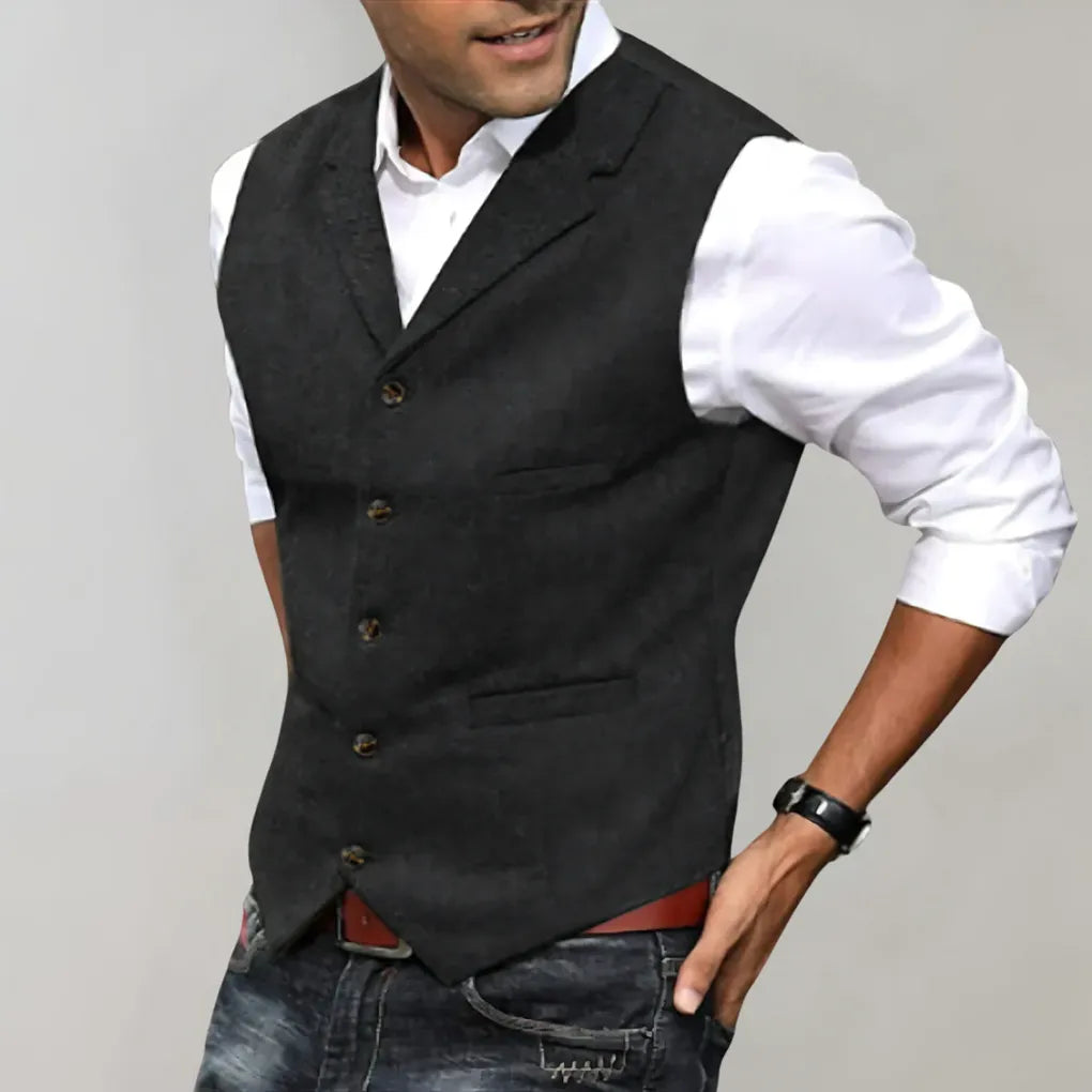 Men's Formal Vest Wool Elegant Black