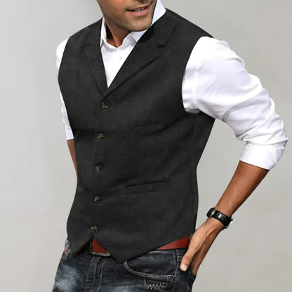 Men's Formal Vest Wool Elegant Black