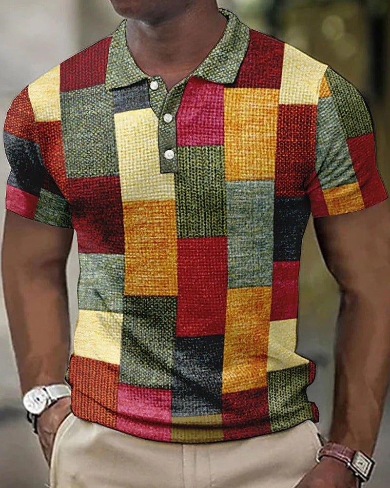 Men's Checkered Polo Shirt Modern Comfortable Design