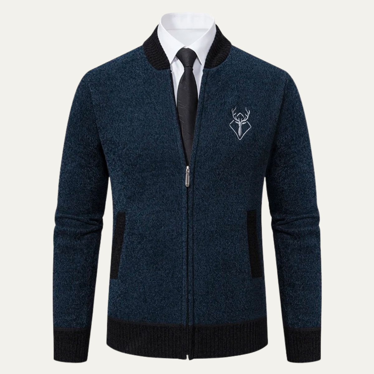 Men's Embroidered Knit Zip Sweater - Fashinoza