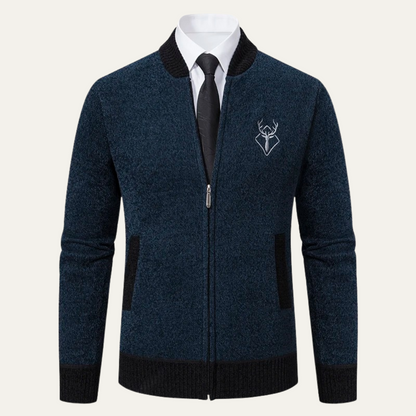 Men's Embroidered Knit Zip Sweater - Fashinoza