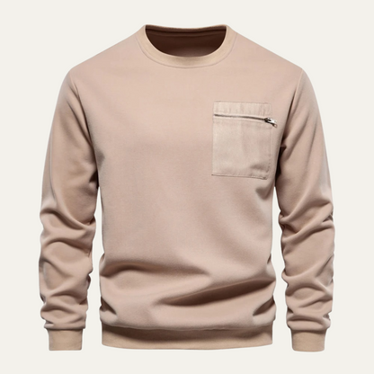 Men's Casual Crew Neck Sweater Chest Pocket - Fashinoza