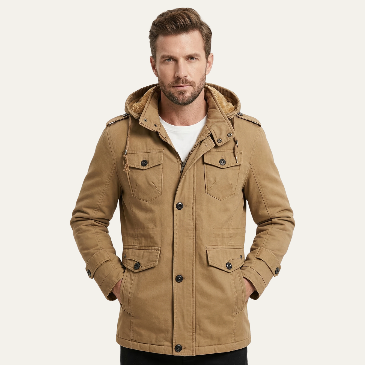 Men's Fleece Lined Hooded Winter Parka Jacket