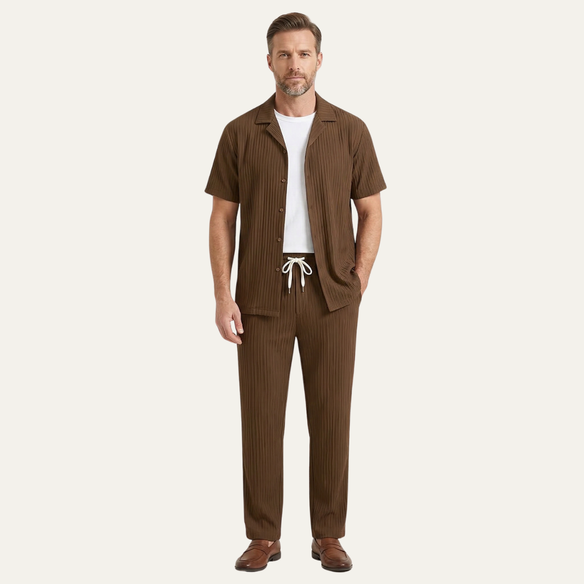 Men's Linen Shirt And Pants Set Lightweight