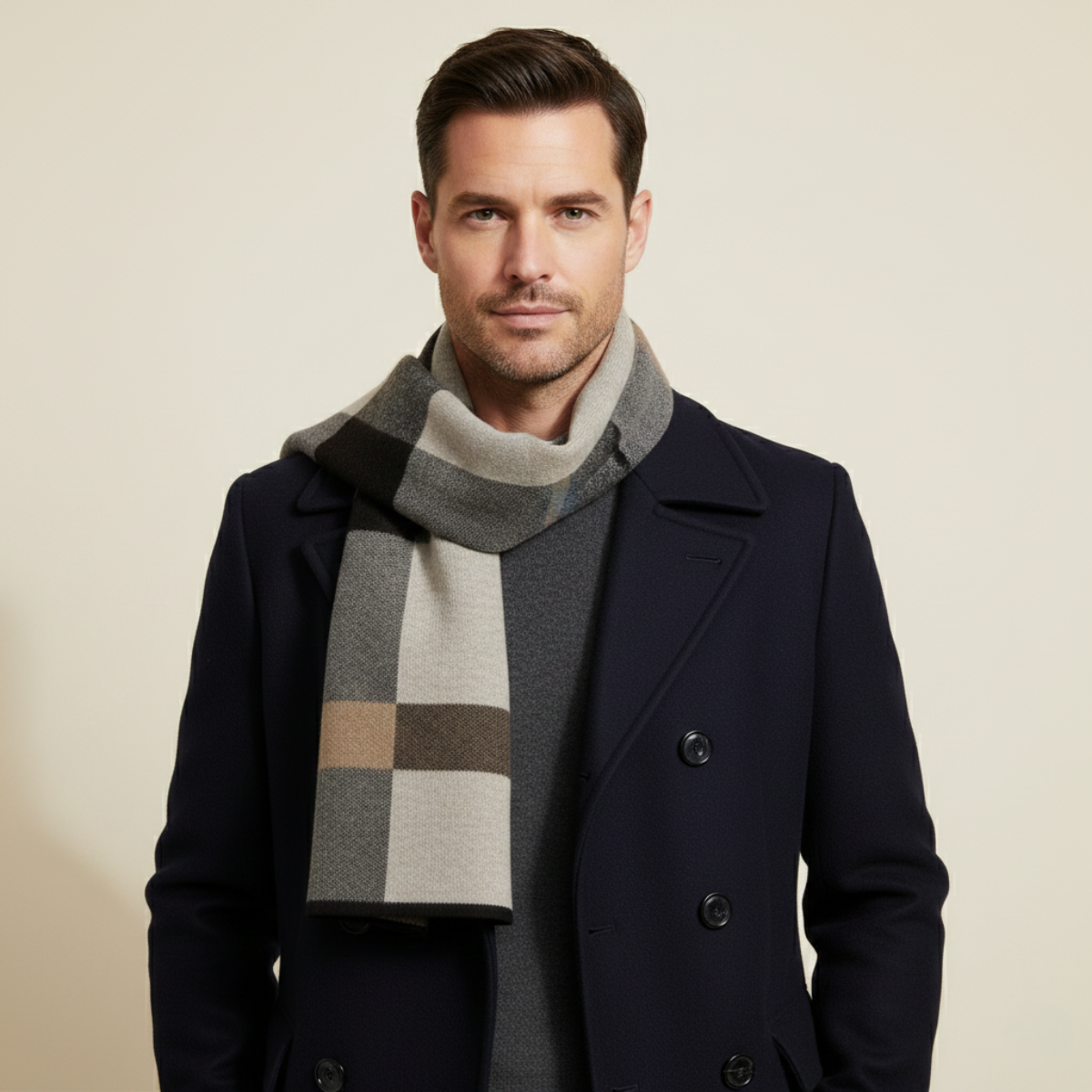 Men's Plaid Scarf Classic Knit Wool Red