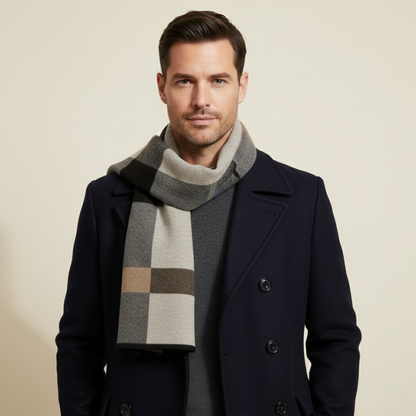 Men's Plaid Scarf Classic Knit Wool Red
