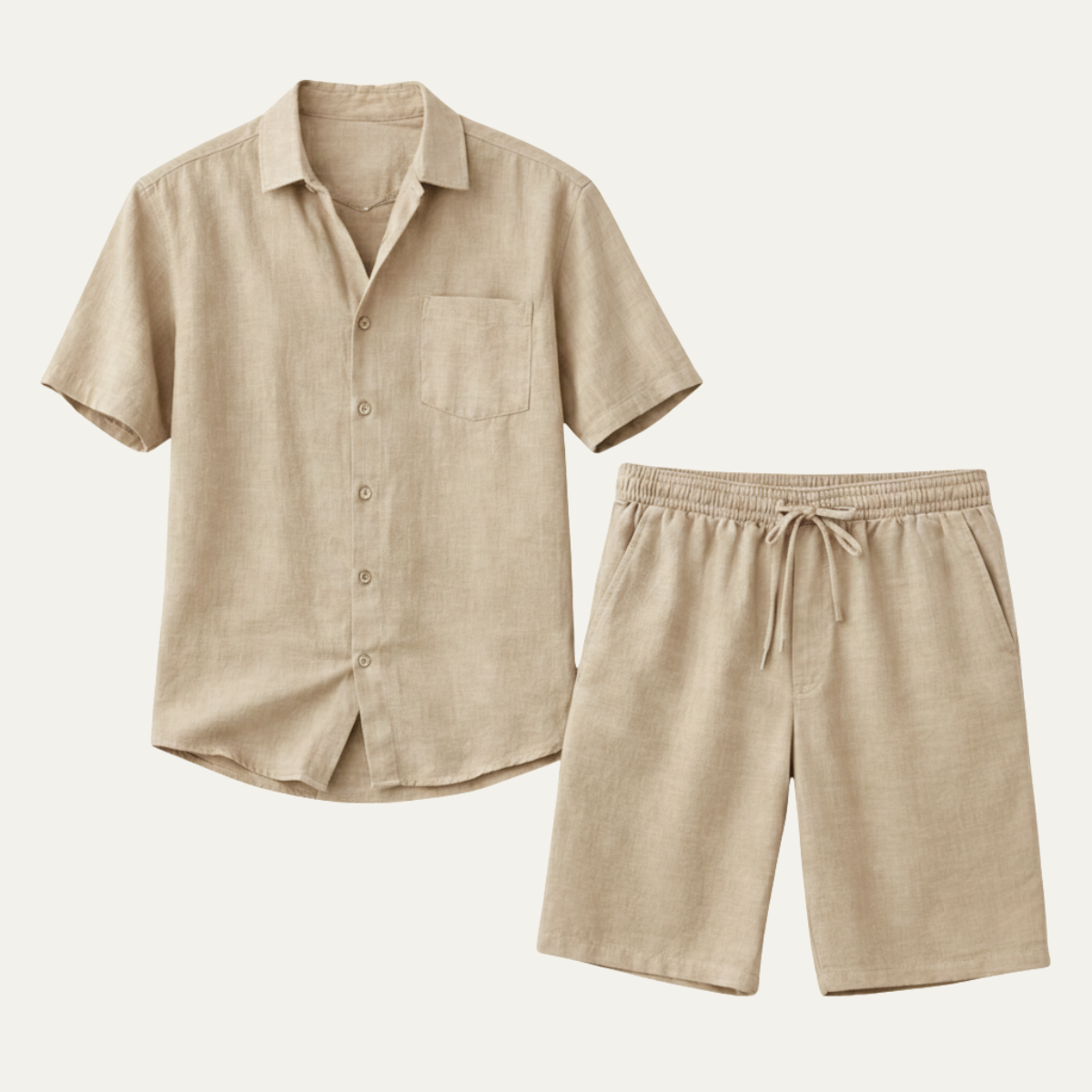 Men's Linen Shirt And Shorts Set Lightweight Beige