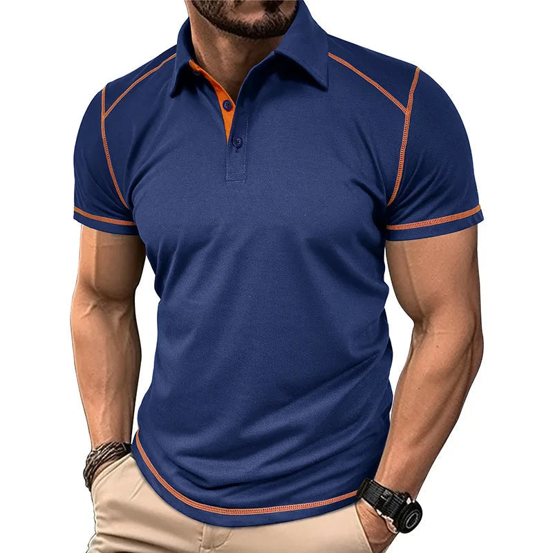 Men's Color Block Polo Shirt Cotton Classic Fit - Fashinoza
