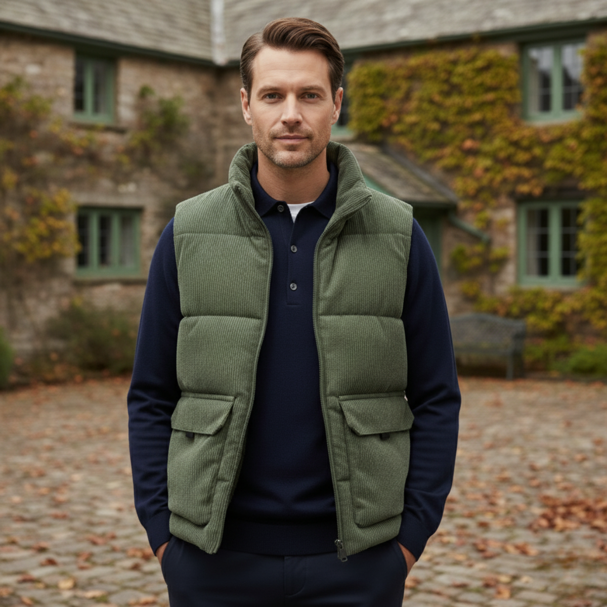 Penzance Men's Quilted Corduroy Gilet Lightweight