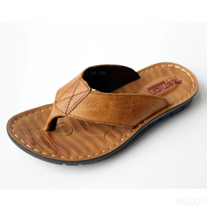 Men's Leather Summer Slippers - Fashinoza