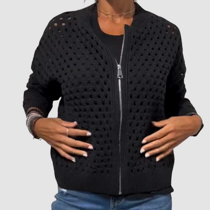 Breezy Zip-Front Knit Cardigan