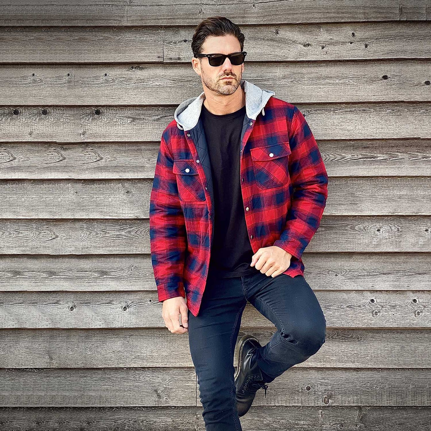 Men's Quilted Flannel Jacket With Hood