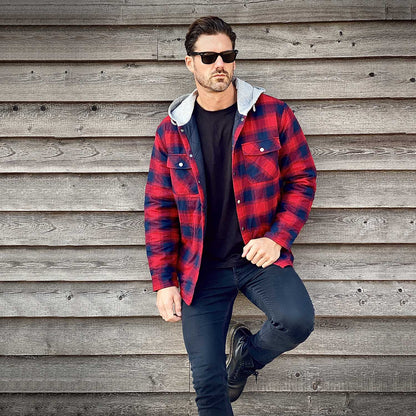 Men's Quilted Flannel Jacket With Hood