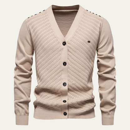 Men's Textured Knit V Neck Cardigan - Fashinoza