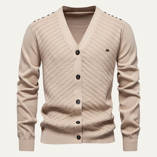 Men's Textured Knit V Neck Cardigan - Fashinoza