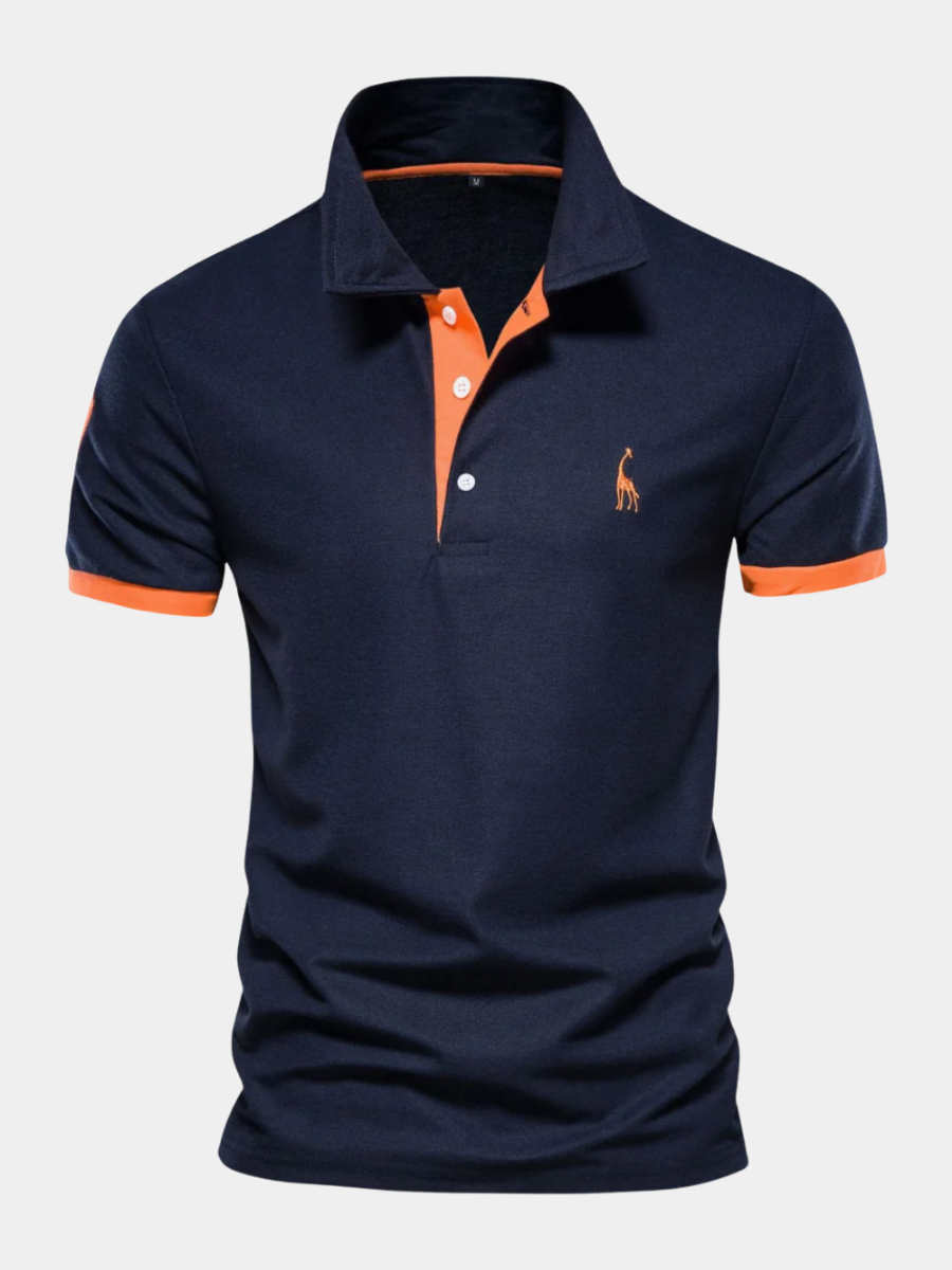 Men's Short Sleeve Polo Shirt Embroidered Contrast Placket - 
Fashinoza