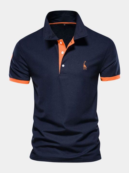 Men's Short Sleeve Polo Shirt Embroidered Contrast Placket - 
Fashinoza