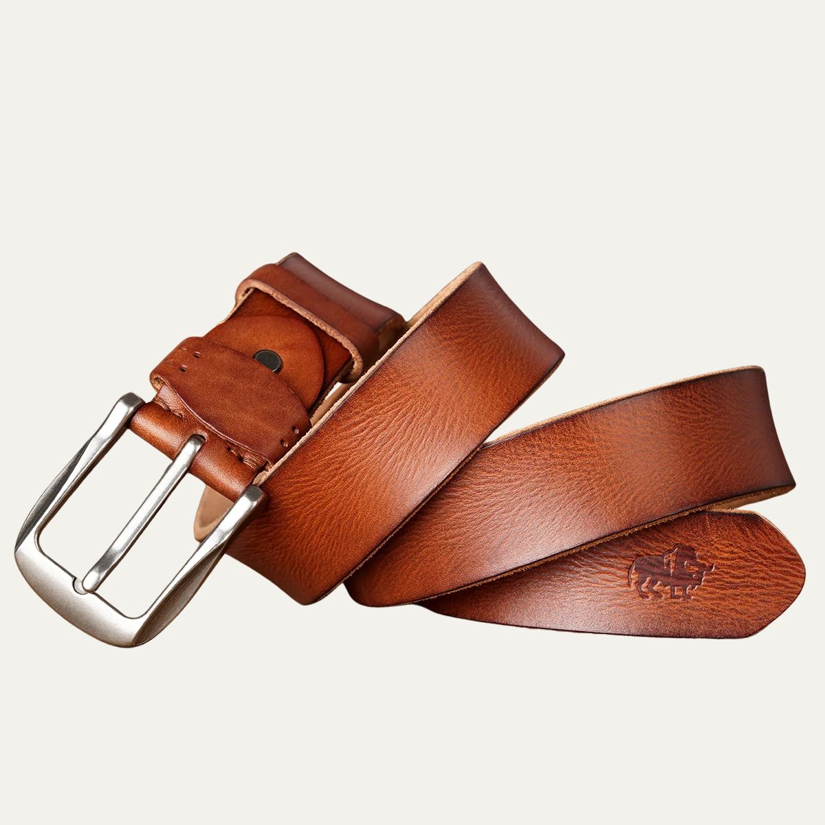 Men's Vintage Leather Belt Cowhide Brown - Fashinoza